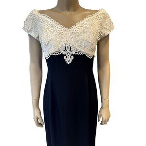 VTG Jessica McClintock Dress Sz 12, Lace, Retro, Black White, Gown Formal Prom